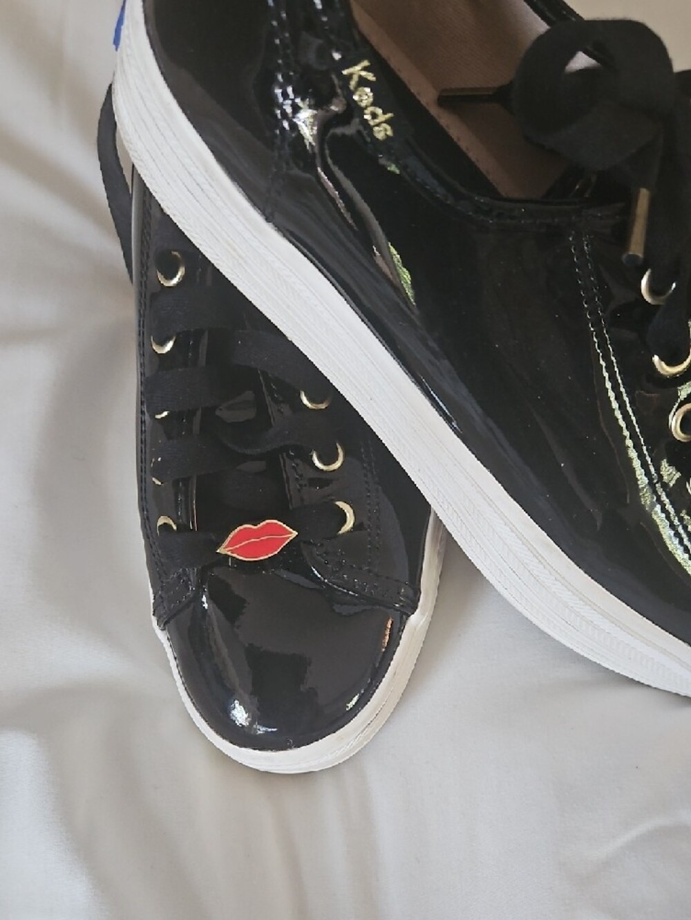 kate spade Black Patent Platform Sneakers with Pink Heart & Lip Charms - Picture 7 of 9